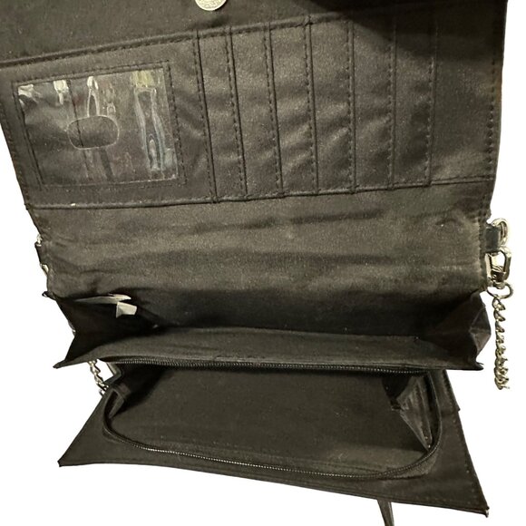 Nicole Miller black vegan leather ruffle and chain embellished crossbody purse - Picture 4 of 8